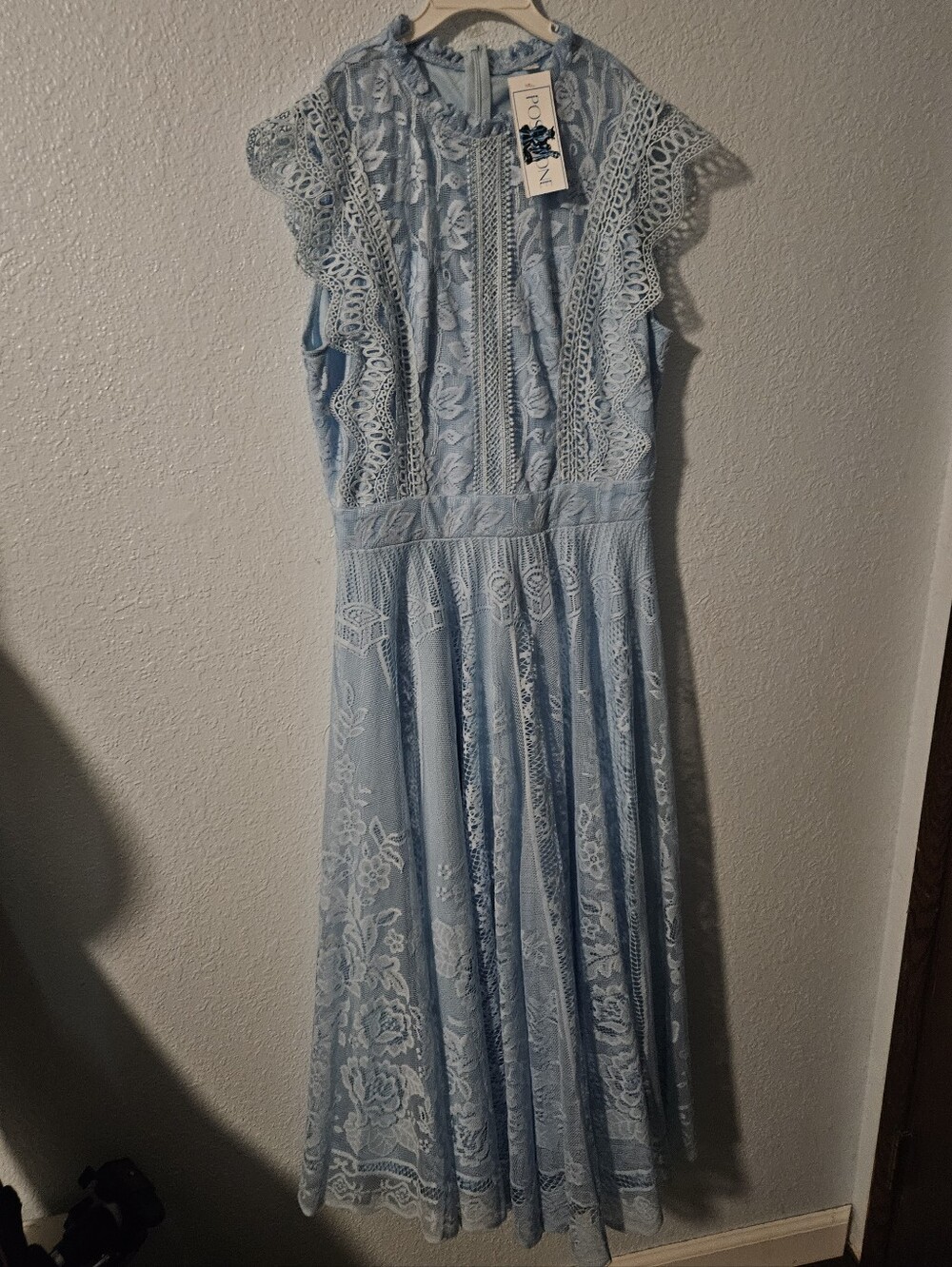 Baby Blue Elegant Women's Lace Flared Dress